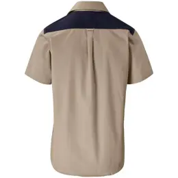 Mens Short Sleeve Serengeti 2-Tone Bush Shirt Stone Back